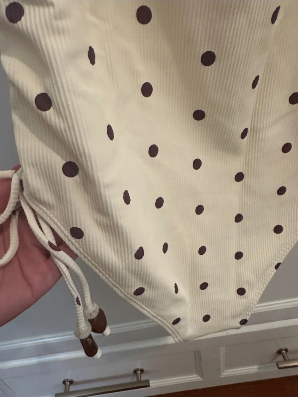 Cream Polka Dot One-Piece Swimsuit with Side Ties